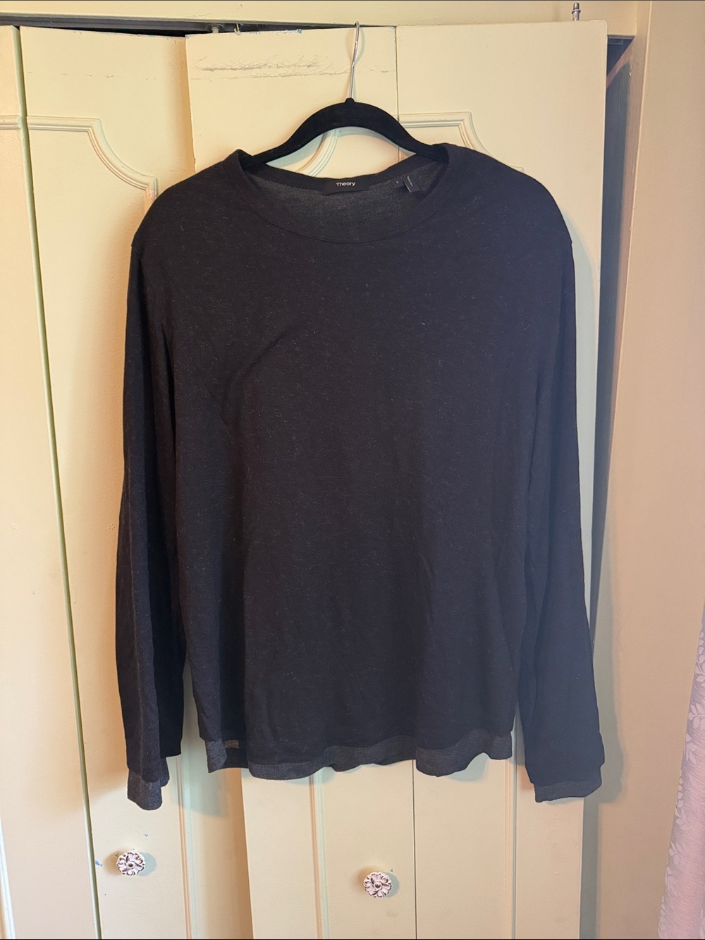 Theory Black Long-Sleeve Crewneck Shirt